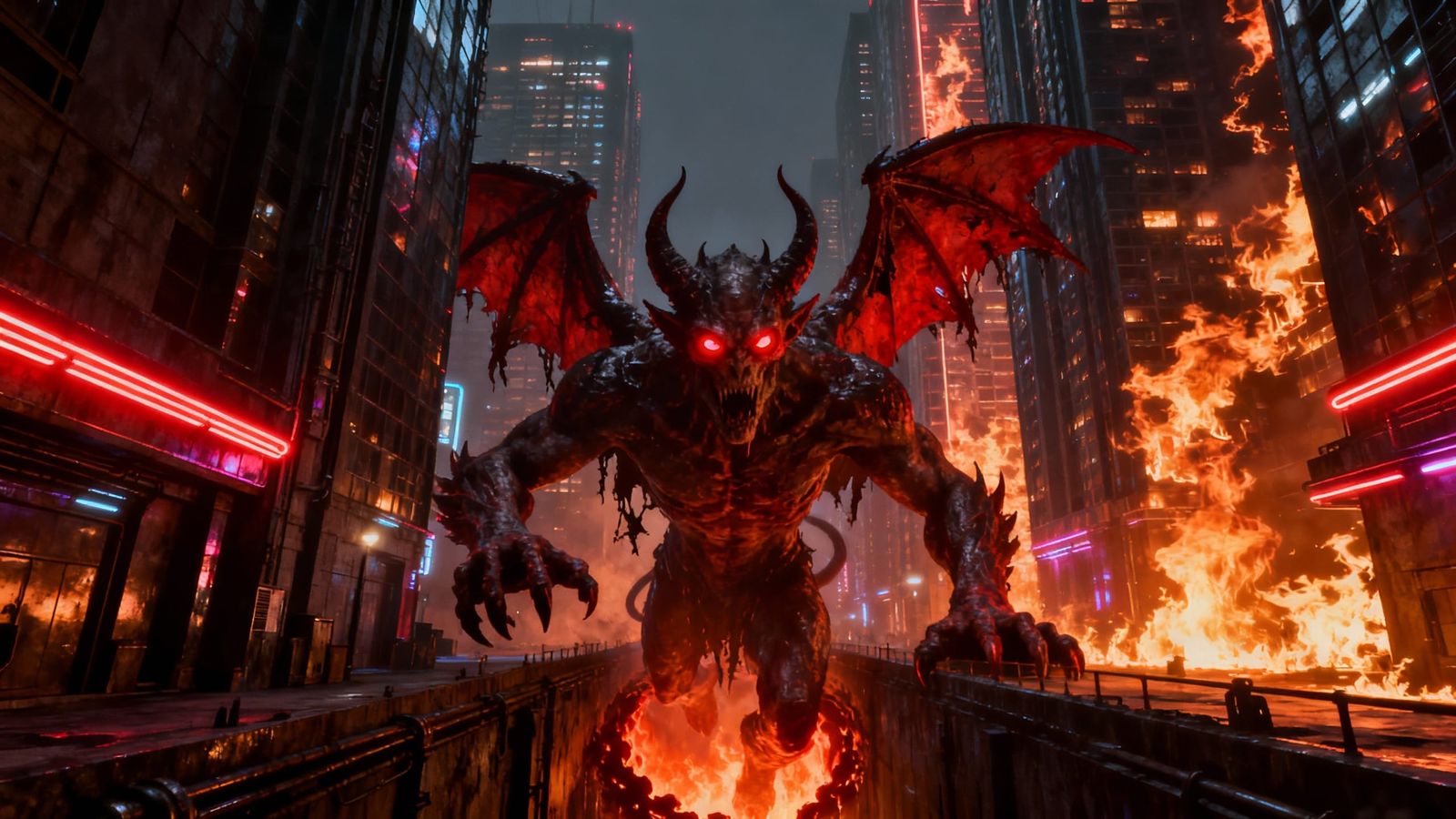 Demonic Escape from Burning Gothic City