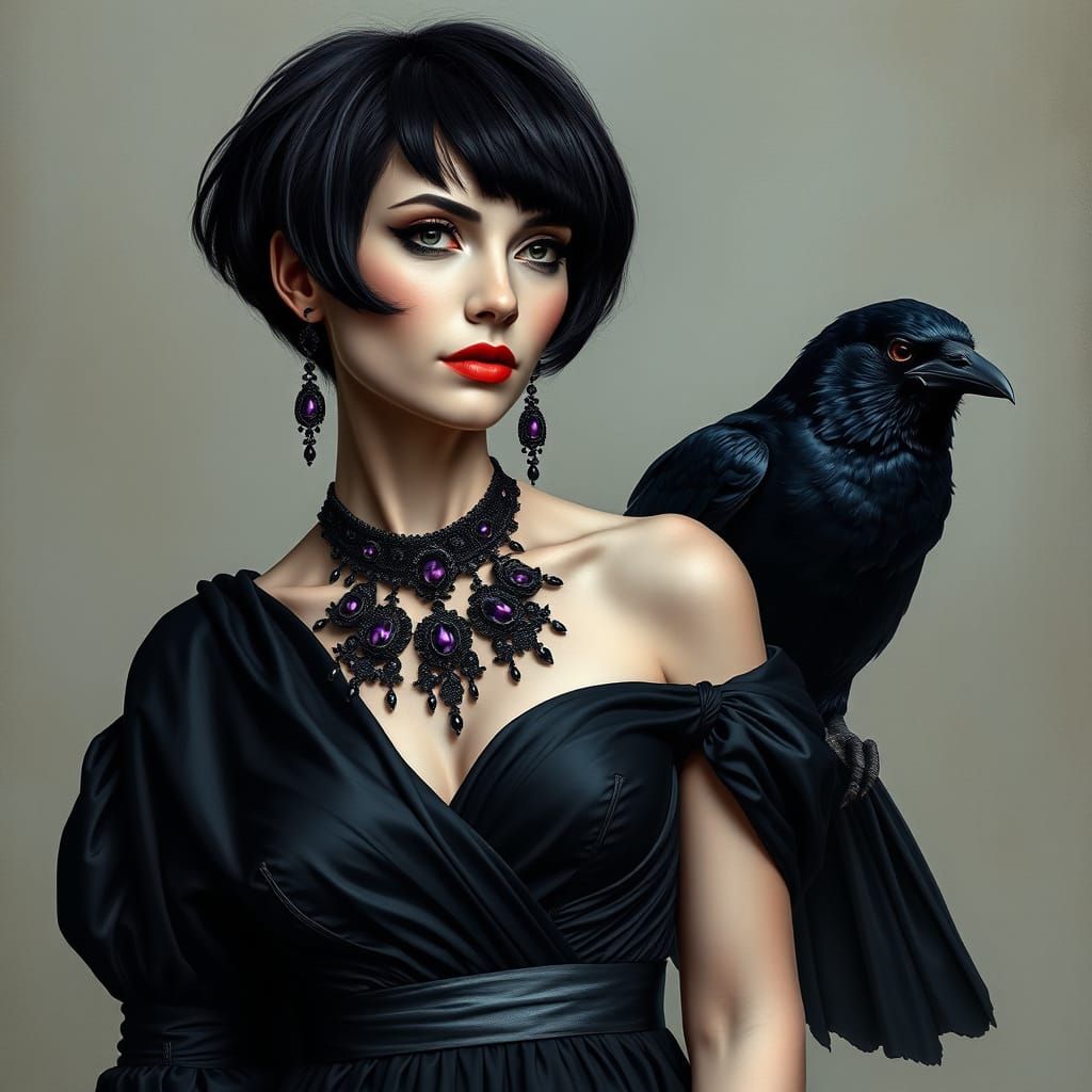 Raven and Lady: A Dark Mystical Portrait