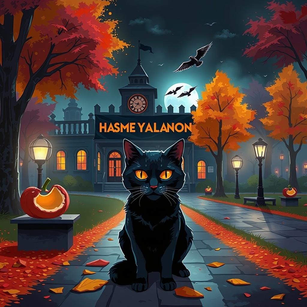 Lampposts on Foggy Street in 80s Pop Art Style