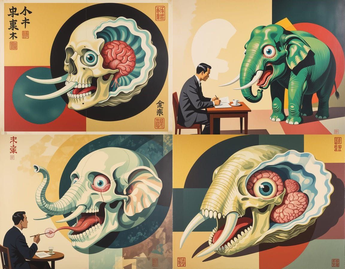Surreal Skull in Brutal 1950s Japanese Art Deco