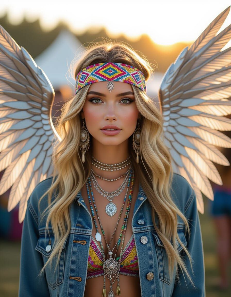 Bohemian Festival Angel in Photorealistic Style