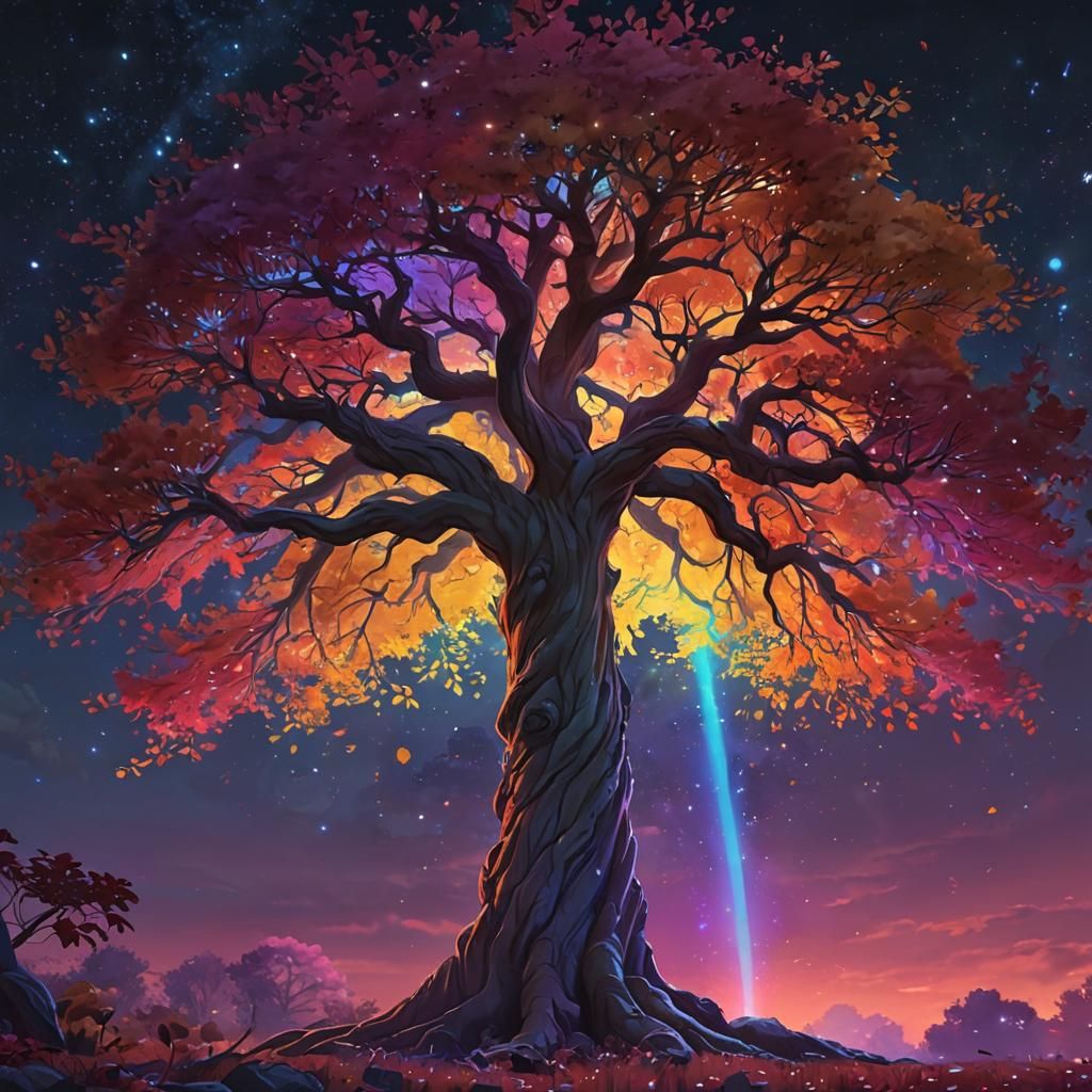 Magical Rainbow Tree Digital Matte Painting