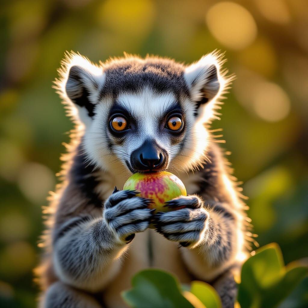 Hyperrealistic Lemur Eating Fig in Madagascar