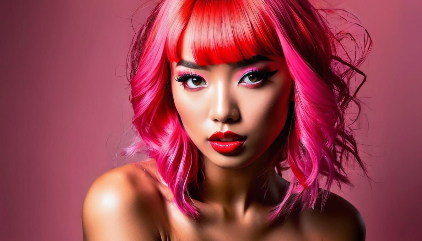 Busty Pink-Haired Pin-Up in Hyper-Realistic Style