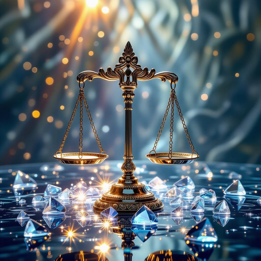 Abstract Glass Sculpture of Justice Scale in Klimt Style