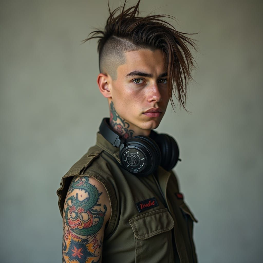 Rebellious Rocker Exudes Creative Energy in Close-Up Portrai...