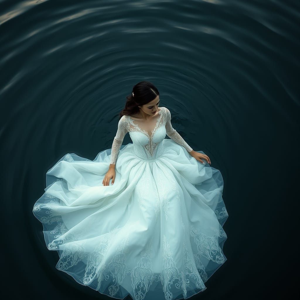 Serene Bride in Elegant Gown Swimming Underwater