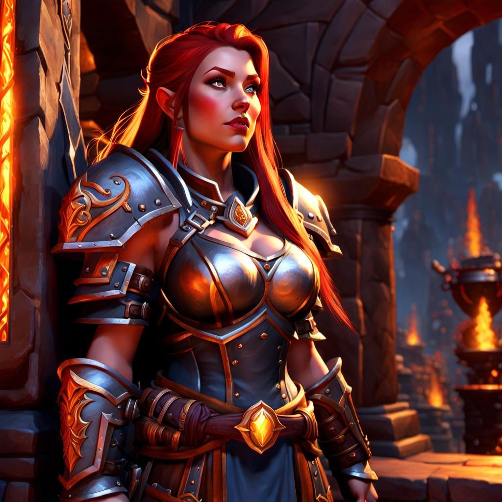 Dwarven Warrior Woman on Ironforge Balcony