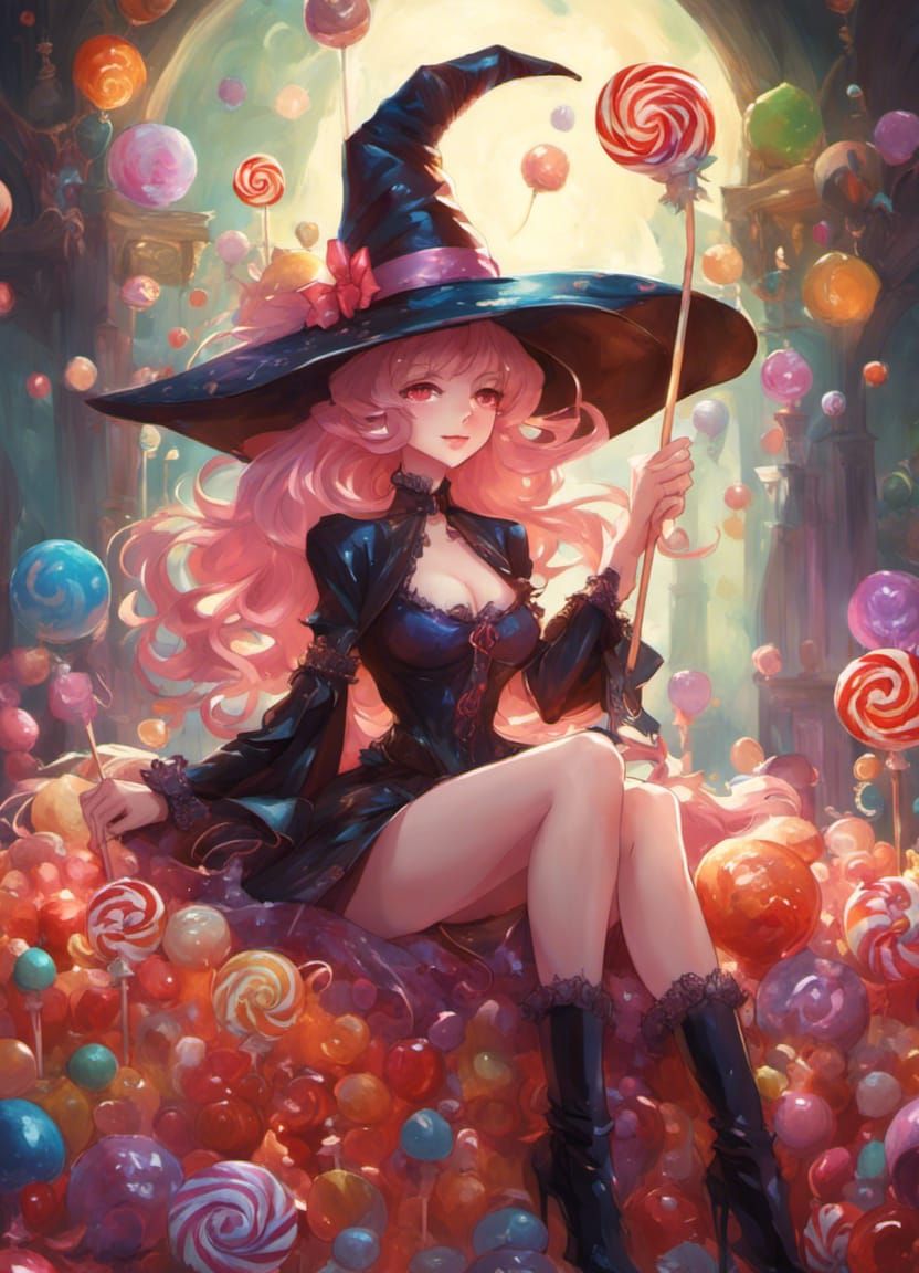 Beautiful Candy Witch on a Candy Throne
