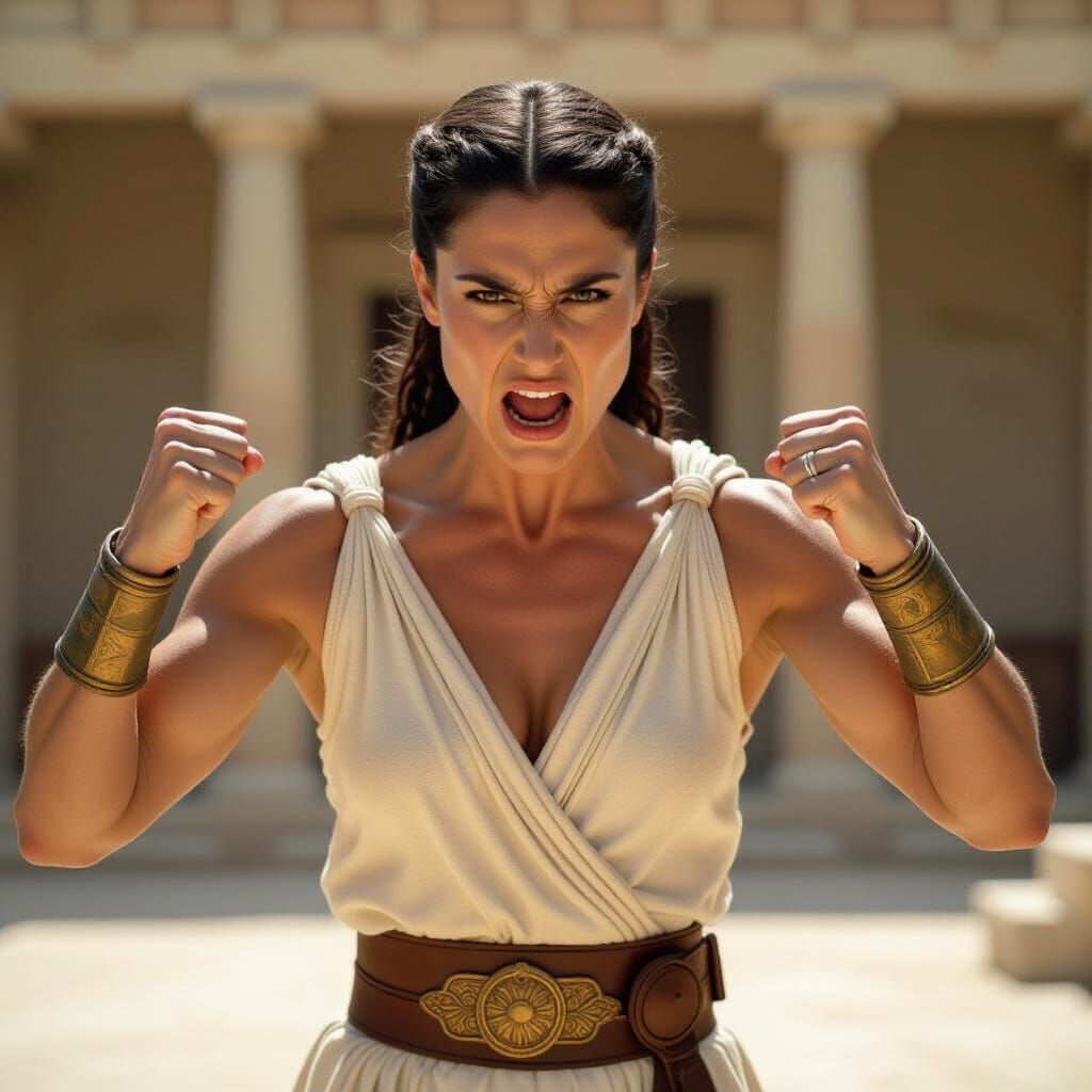 Wrathful Bald Woman in Cinematic Style