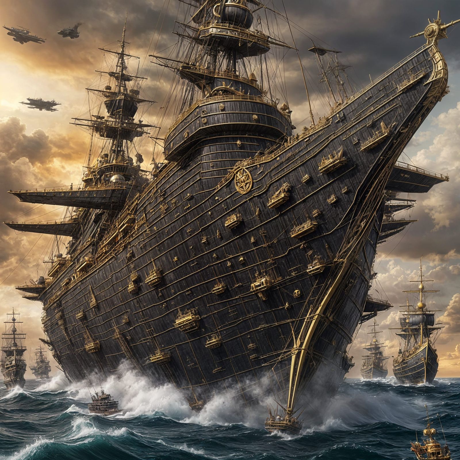 Detailed Black and Gold Battleship