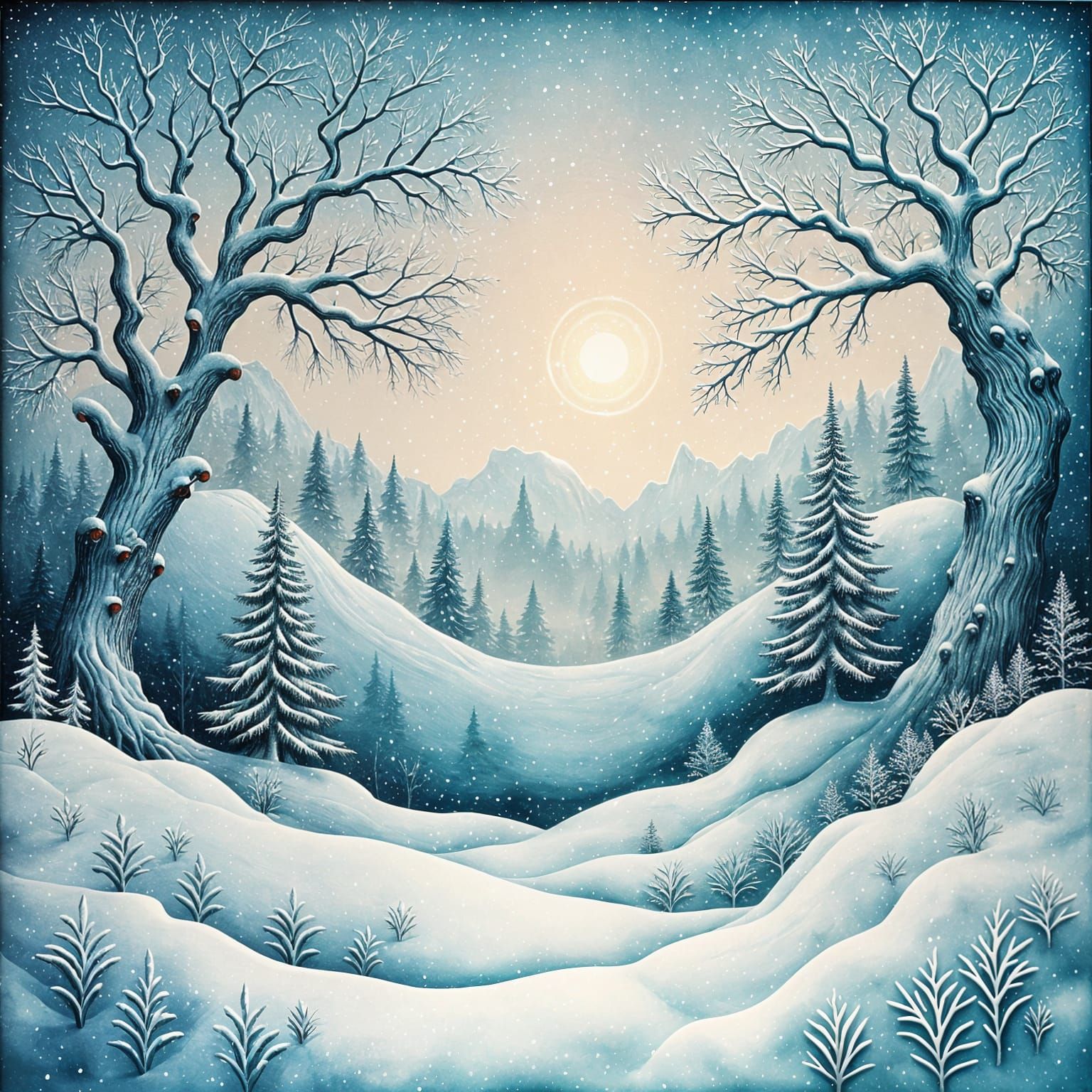 Winter Papercraft Collage Scene