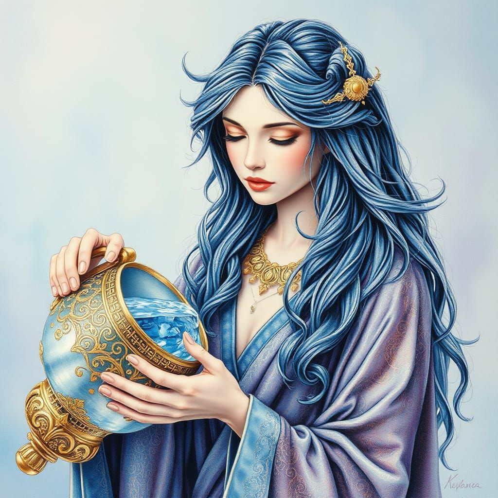 Ethereal Aquarius Portrait in Color Pencil