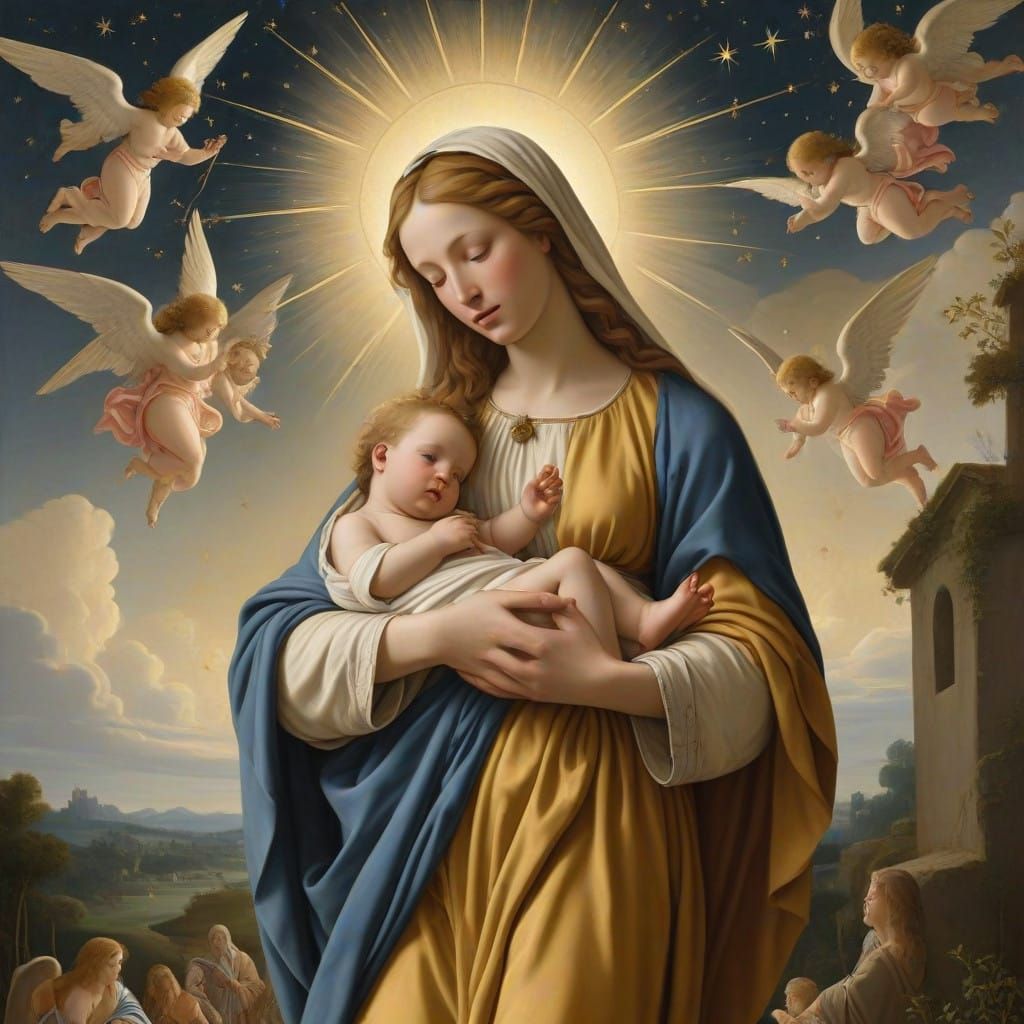 Biblical Nativity Scene in Ethereal Splendor