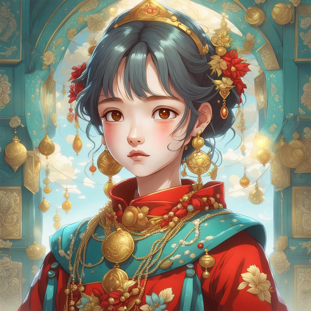 Cartoon Girl in Red Costume, Comic Art Style