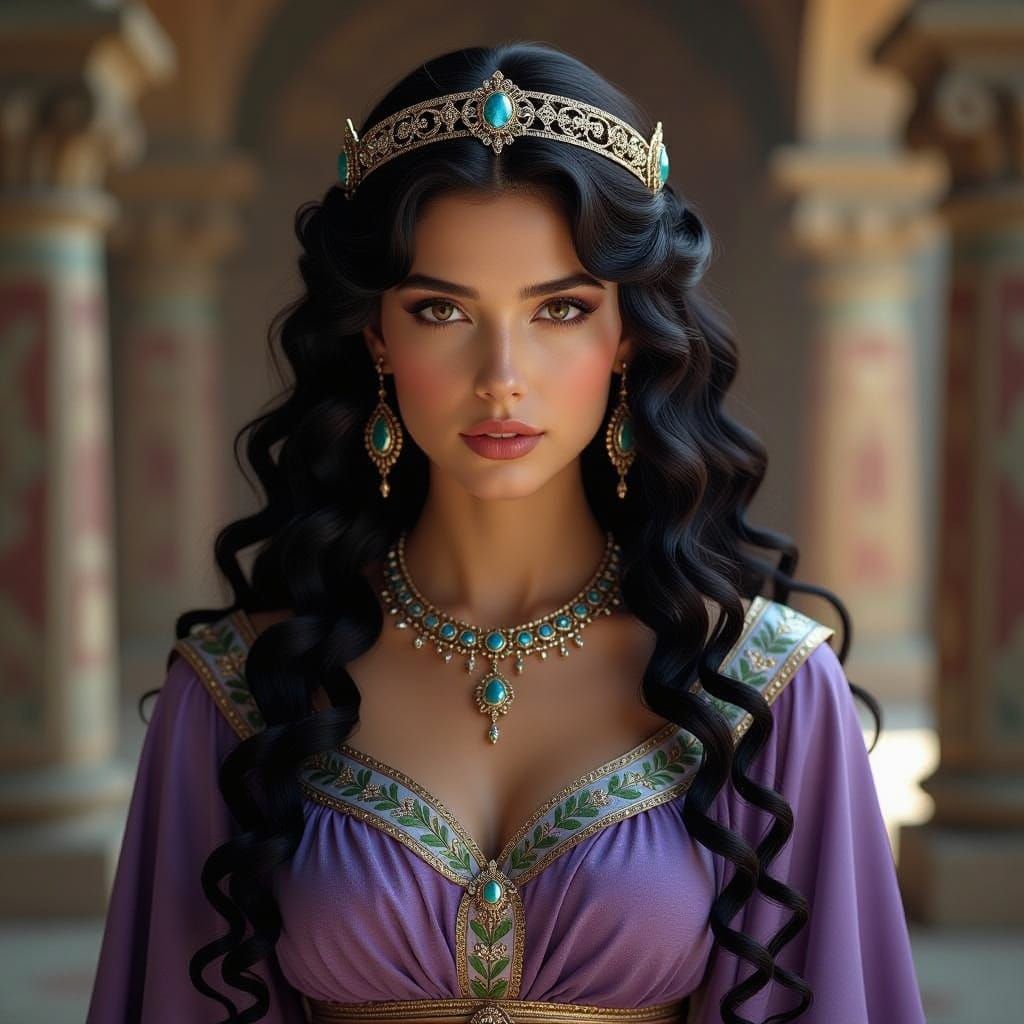 Etruscan Goddess Nurtia in Hyperrealistic Temple Setting