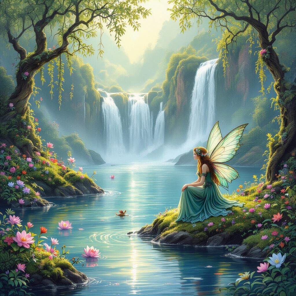 Enchanted Fairies Lake with Waterfall