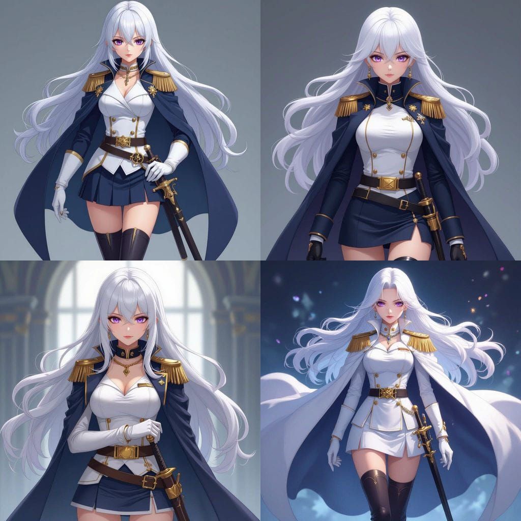 Anime Female Admiral With White Hair And Purple Eyes