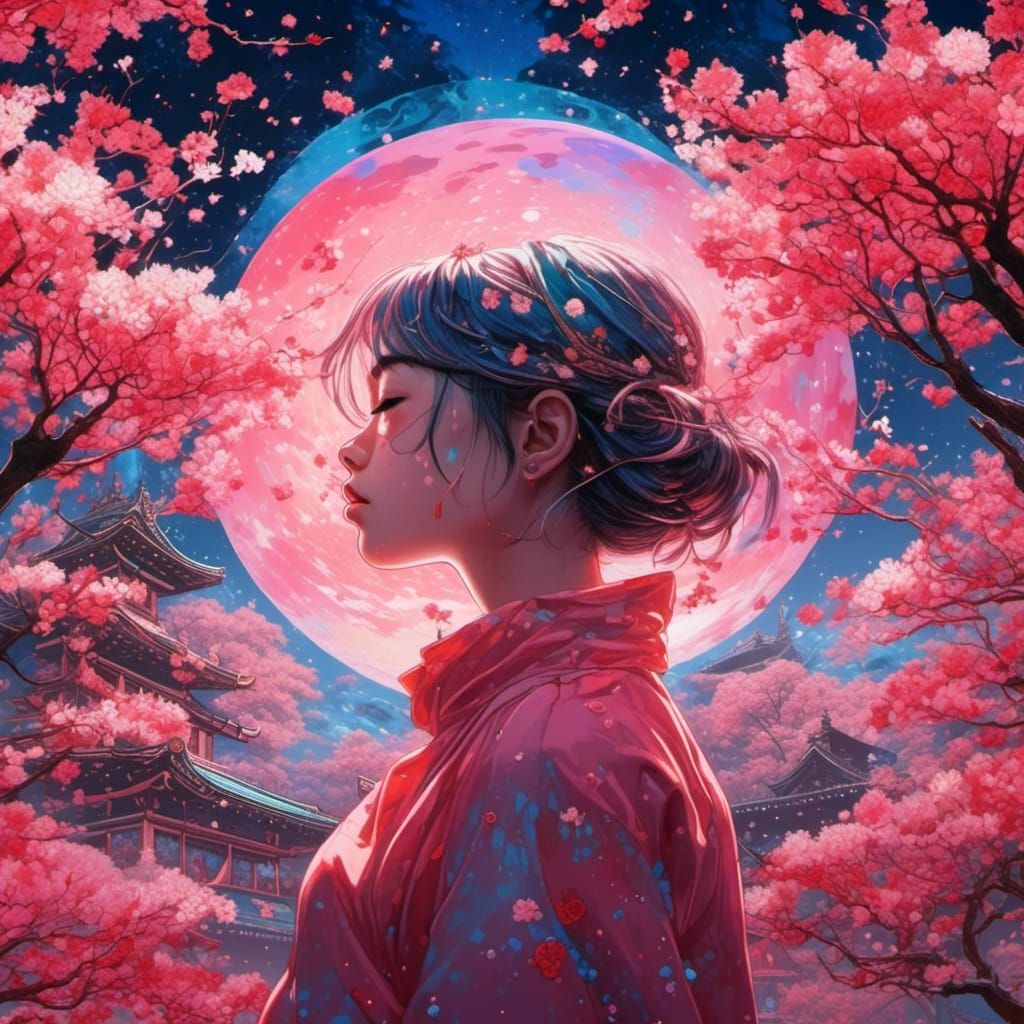 a girl in a japanese cherry field <lora:eye:1.0>