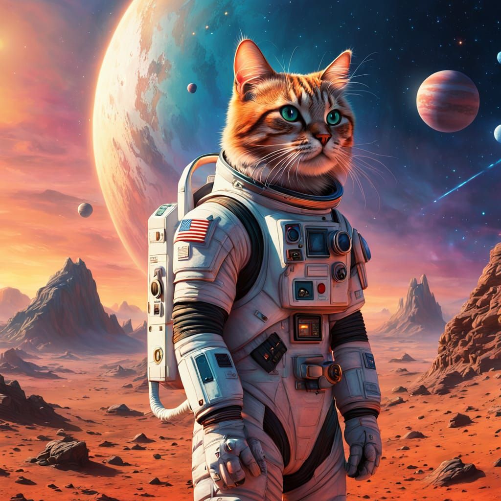 Cat Astronaut in Martian Sunset Glow