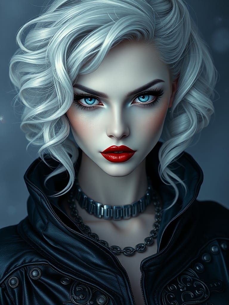 Captivating Goth Woman with Voluminous Hair, as Charcoal Dra...