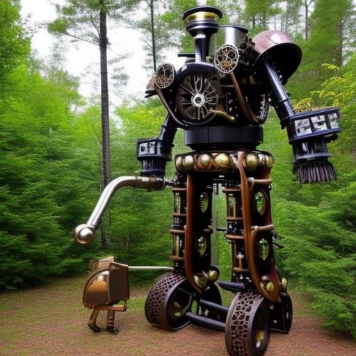 Steampunk Robot in Forest