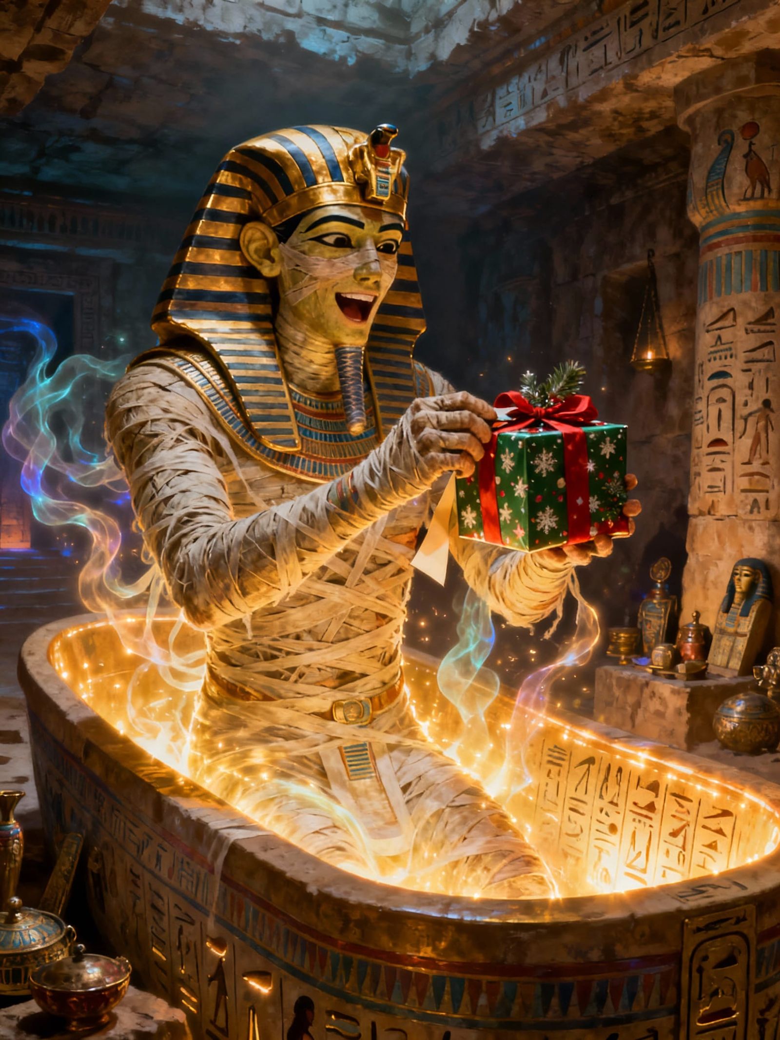 Pharaoh Mummy Unwraps Christmas Gift in Ancient Tomb