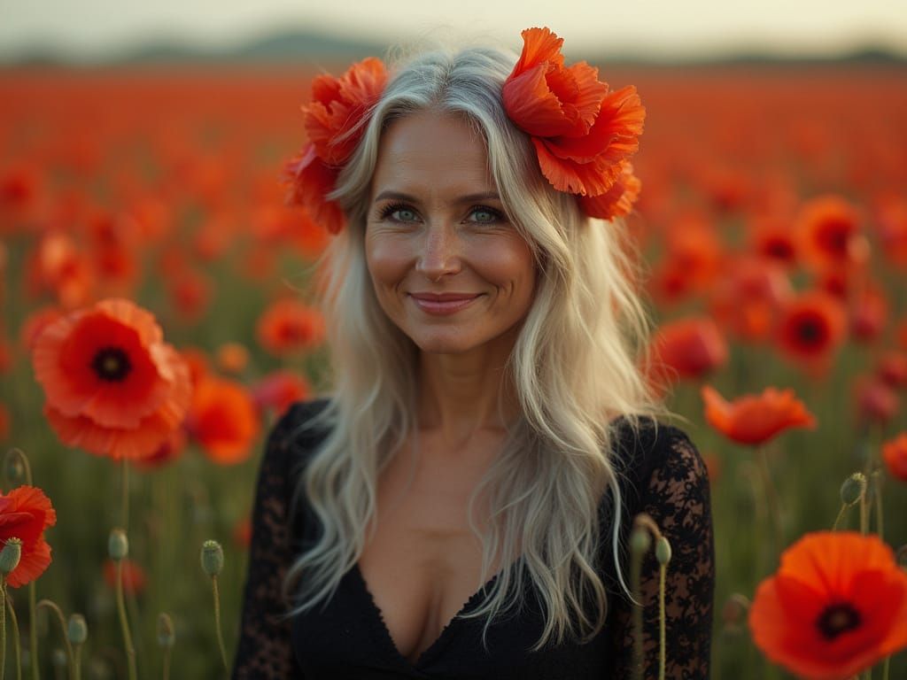 Woman in Poppy Field, O'Keeffe and Kahlo Style