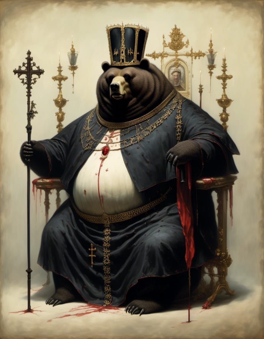 Gothic Dark Pope Bear Portrait in Religious Attire