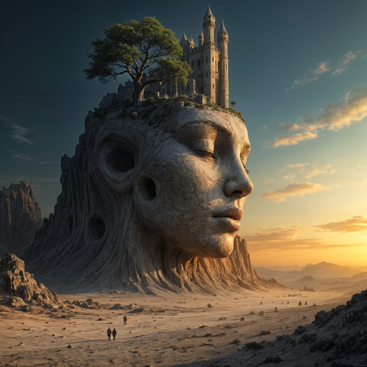 Surreal Desert Face with Castle, Fantasy Art