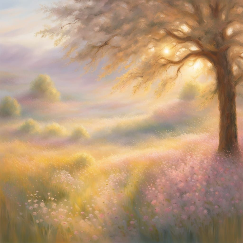 Whimsical Spring Landscape in Impressionist Style