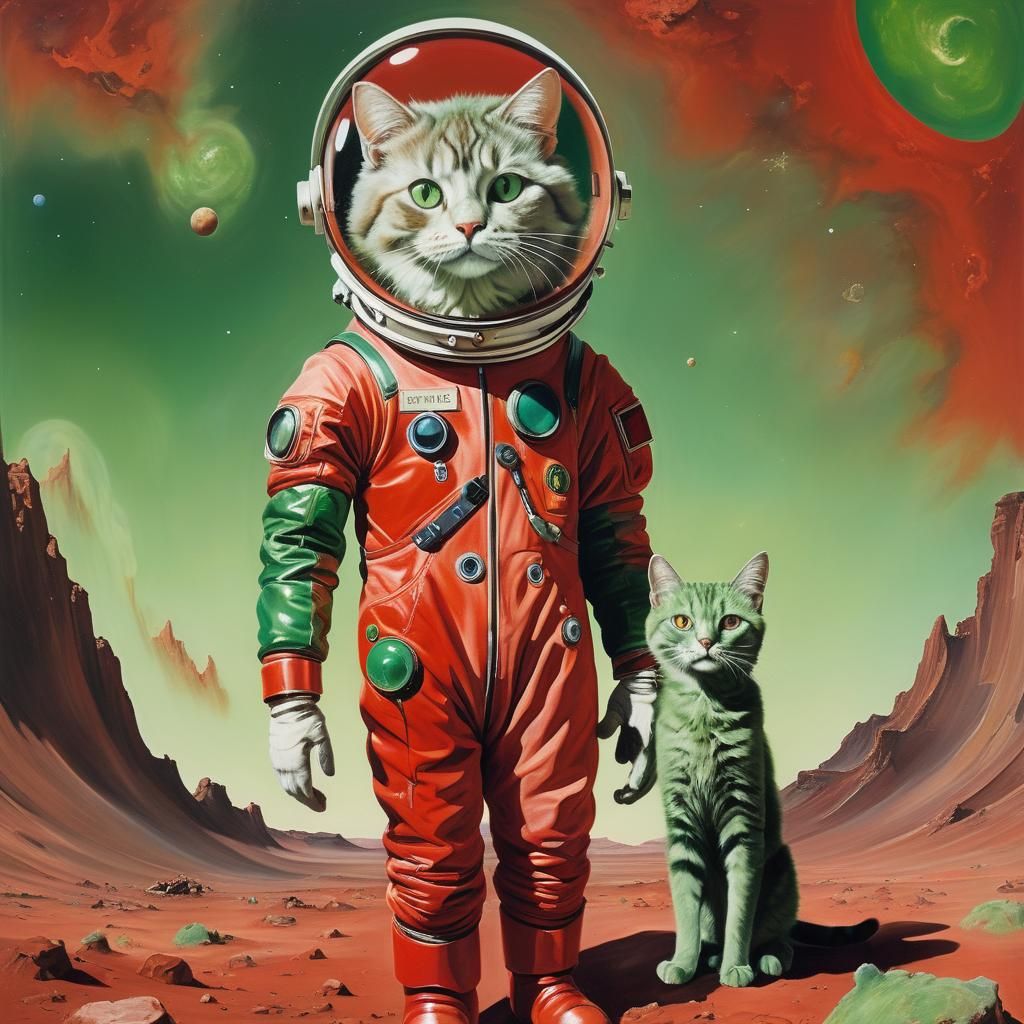 Anthropomorphic Cat on Mars: A Surreal Portrait