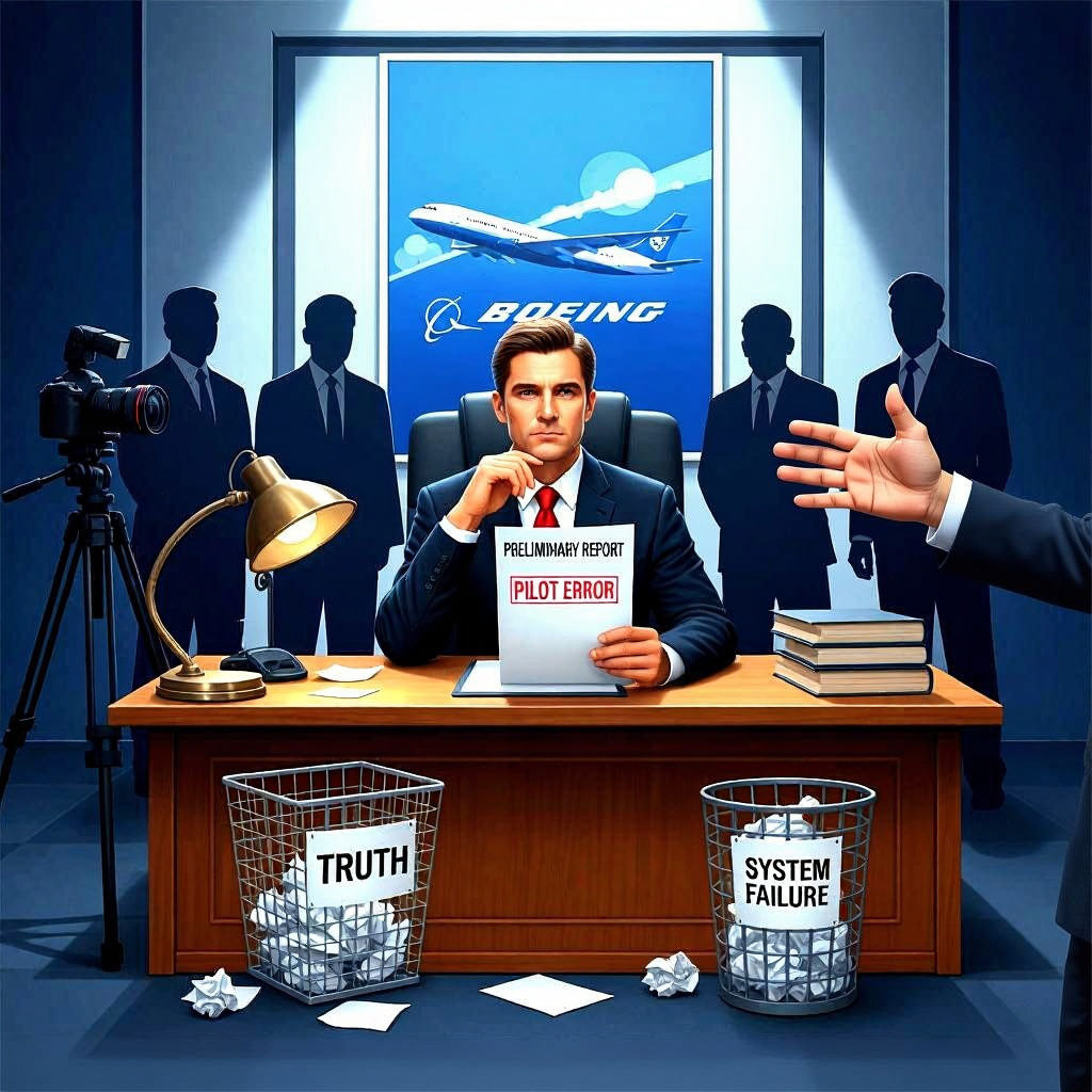 Political Cartoon of Corporate Boardroom After Plane Crash