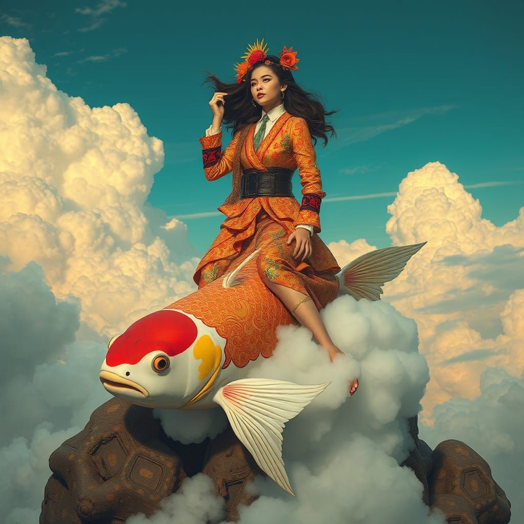 (VICTO NGAI:3) Woman atop Koi in Cumulonimbus Cloudscape