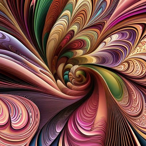 Fractal Zentangle Swirl in Pink, Tan, and Purple