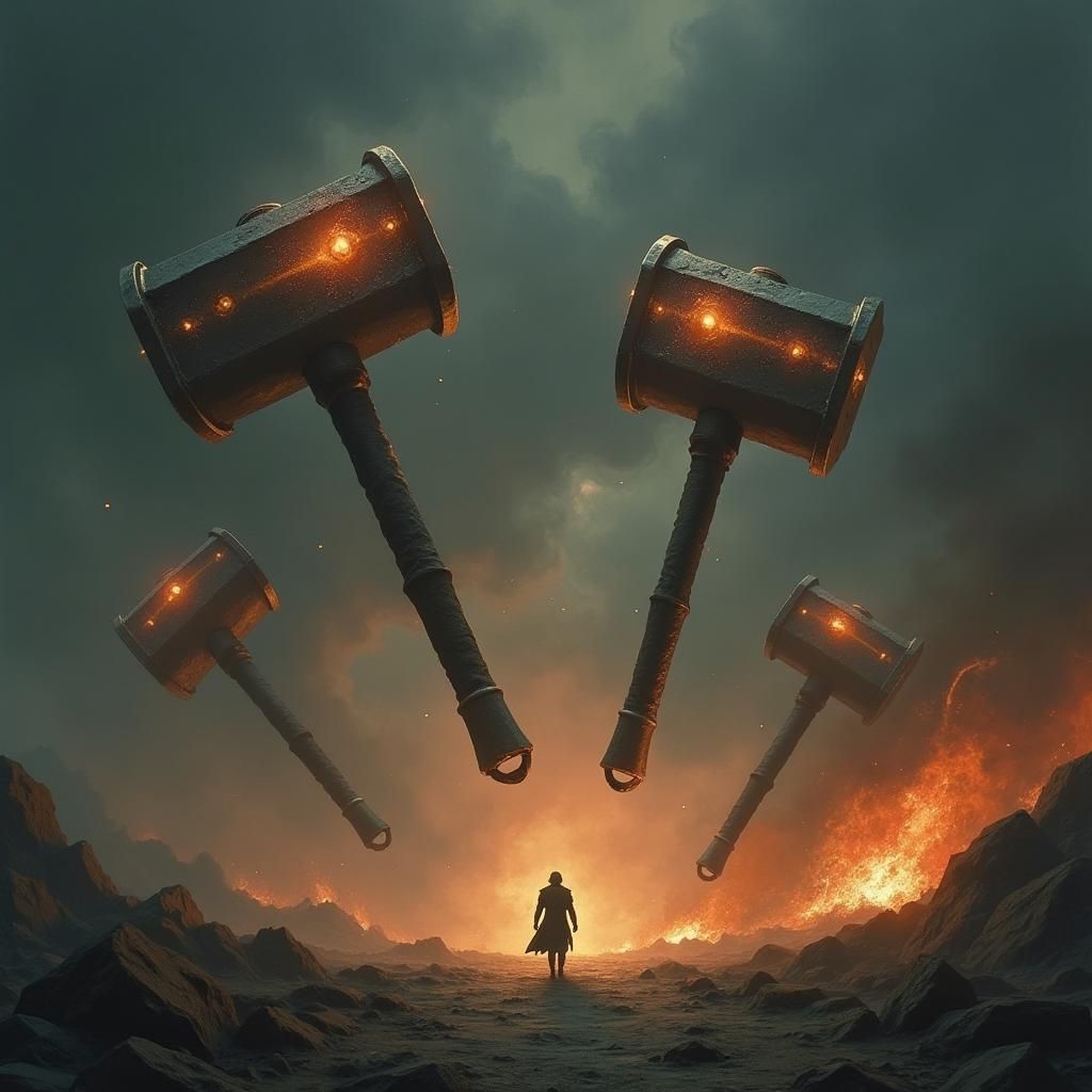 Mythical Warhammers Soaring in Ethereal Light
