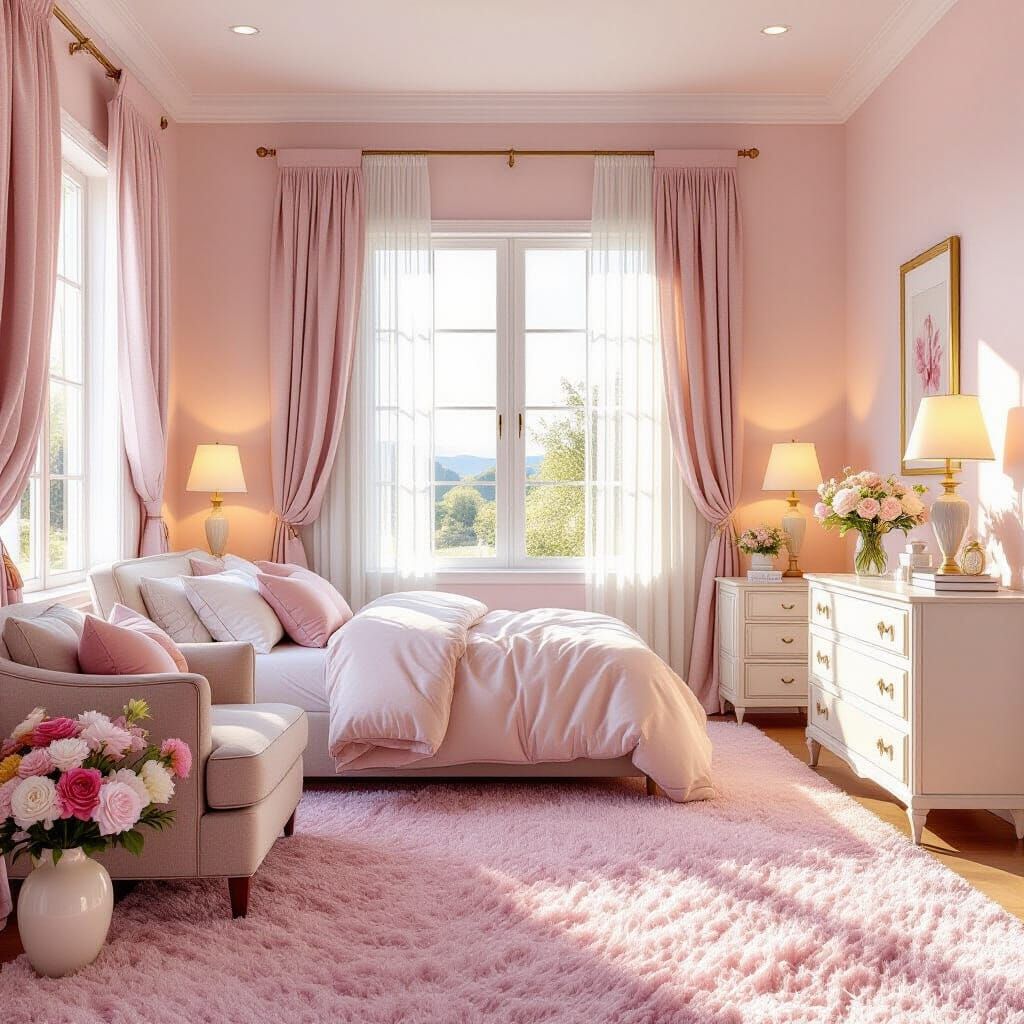 Pastel Bedroom Interior in Retro-Futuristic Style