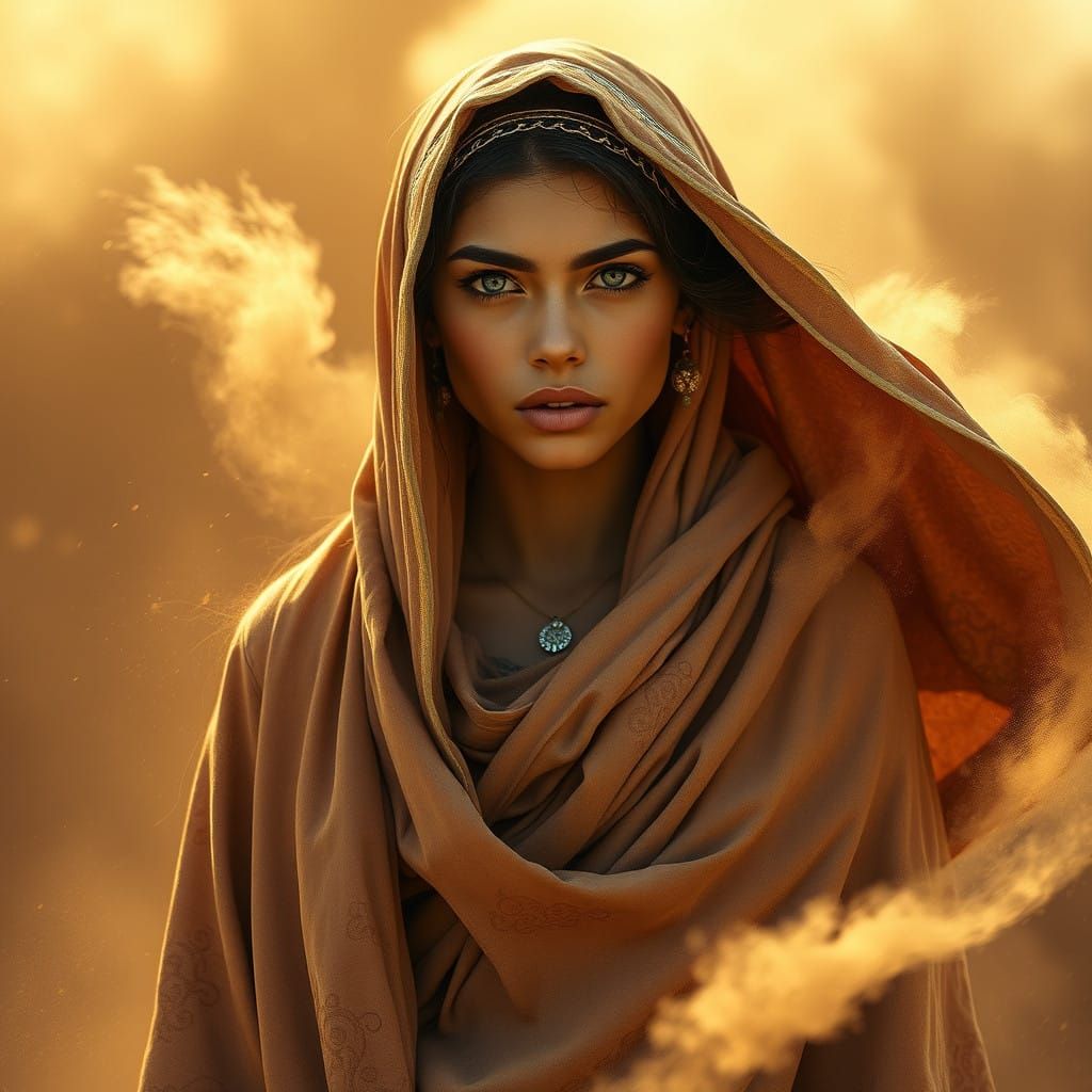 Mystical Bedouin Woman in Turbulent Storm