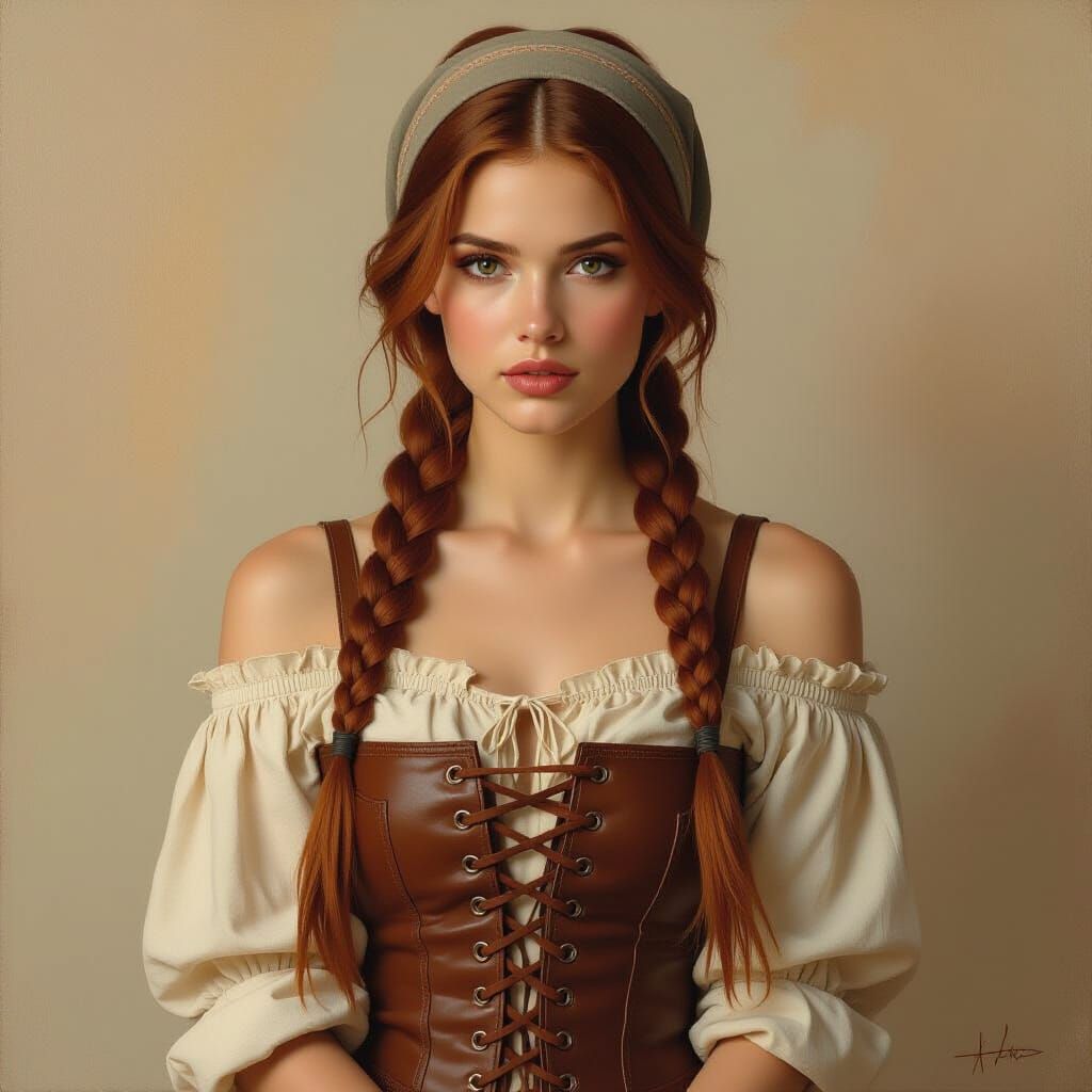 Dark Fantasy Oil Painting of Auburn Haired Woman