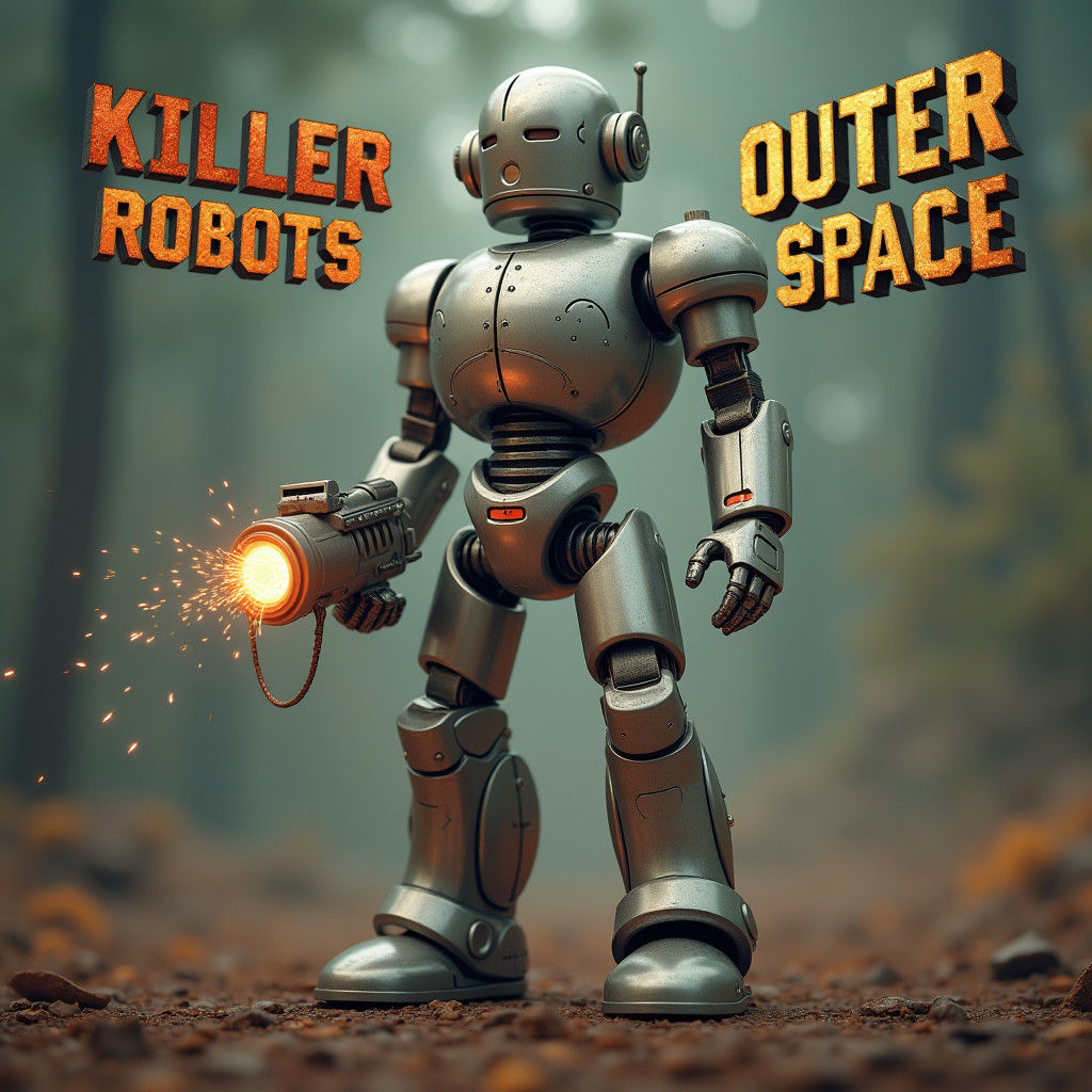 Retro Robot Hero with Ray Gun in Pulp Sci-Fi Style