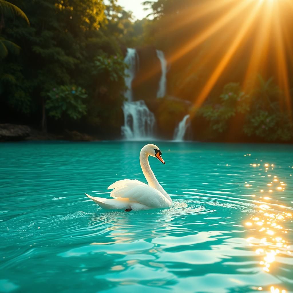 Regal Swan on Pristine Lagoon: Cinematic Still