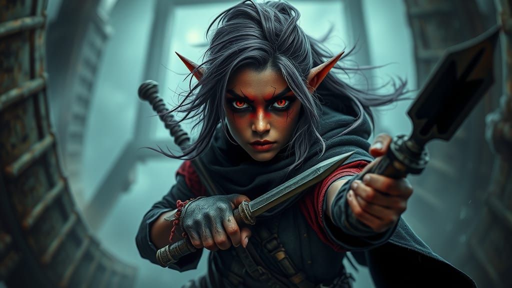 Tiefling Rogue with Daggers in Cinematic Style