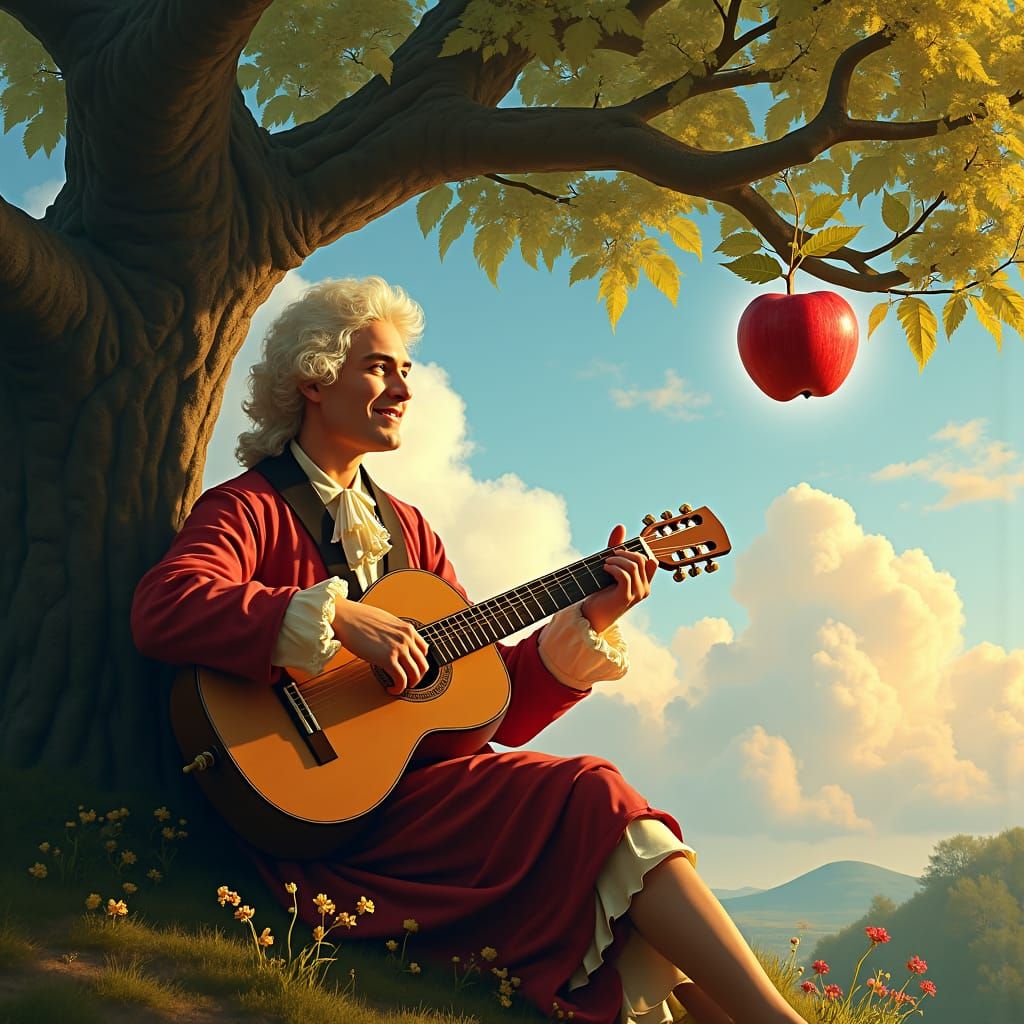 Newton's Serenade: An Apple's Descent in Fantasy Art