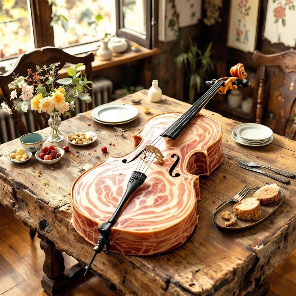 Ham Cello Still Life Inspired by Potter and Okamoto