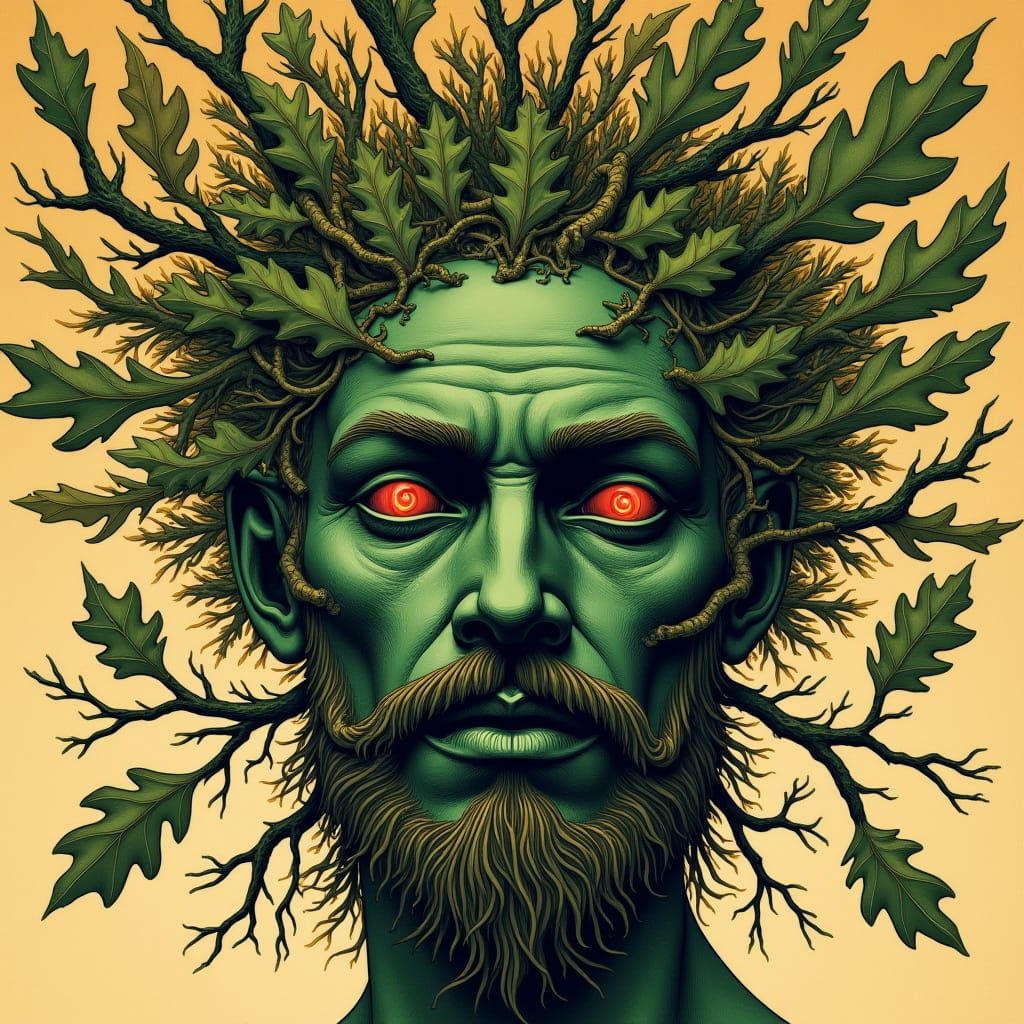 Golden Age Illustration of a Green Man