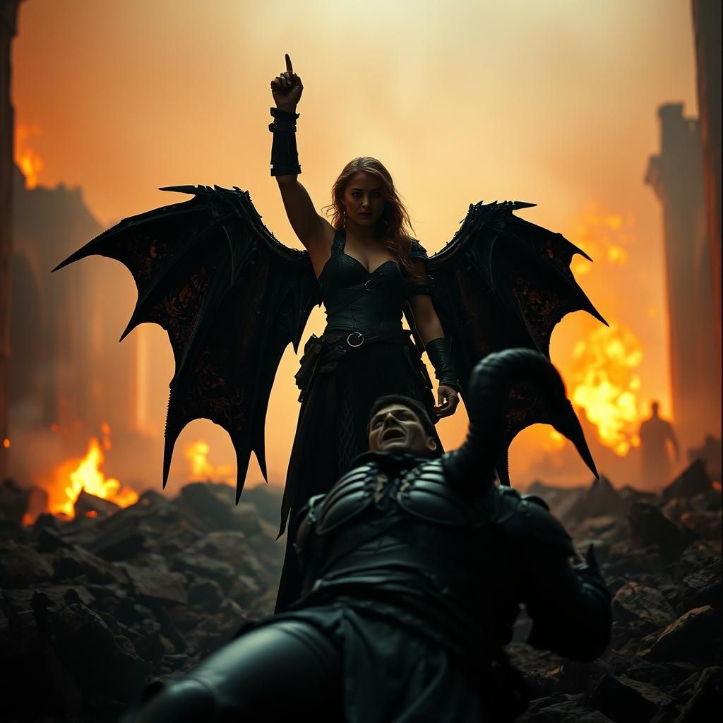 Emma's Victory Over Lucifer in Fiery Ruins