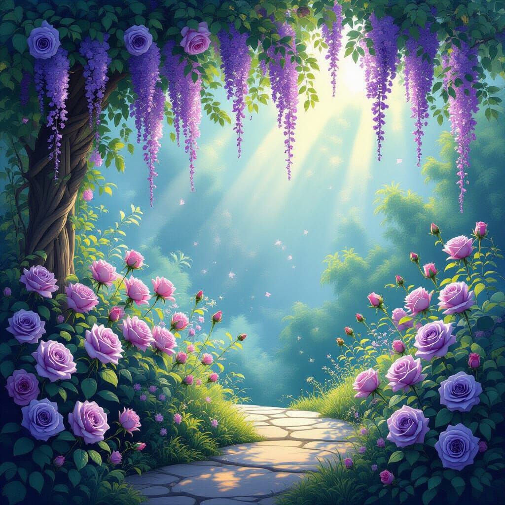Fantasy Garden: Lavender Roses in Ethereal Light
