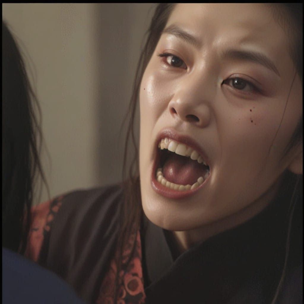 Korean Vampire Woman in Dark Hanbok