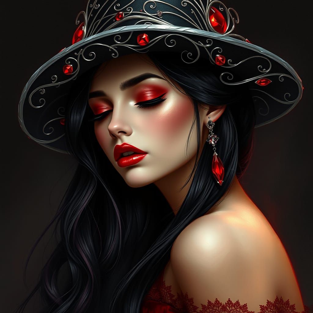 Ethereal Woman in Art Nouveau-Inspired Digital Painting