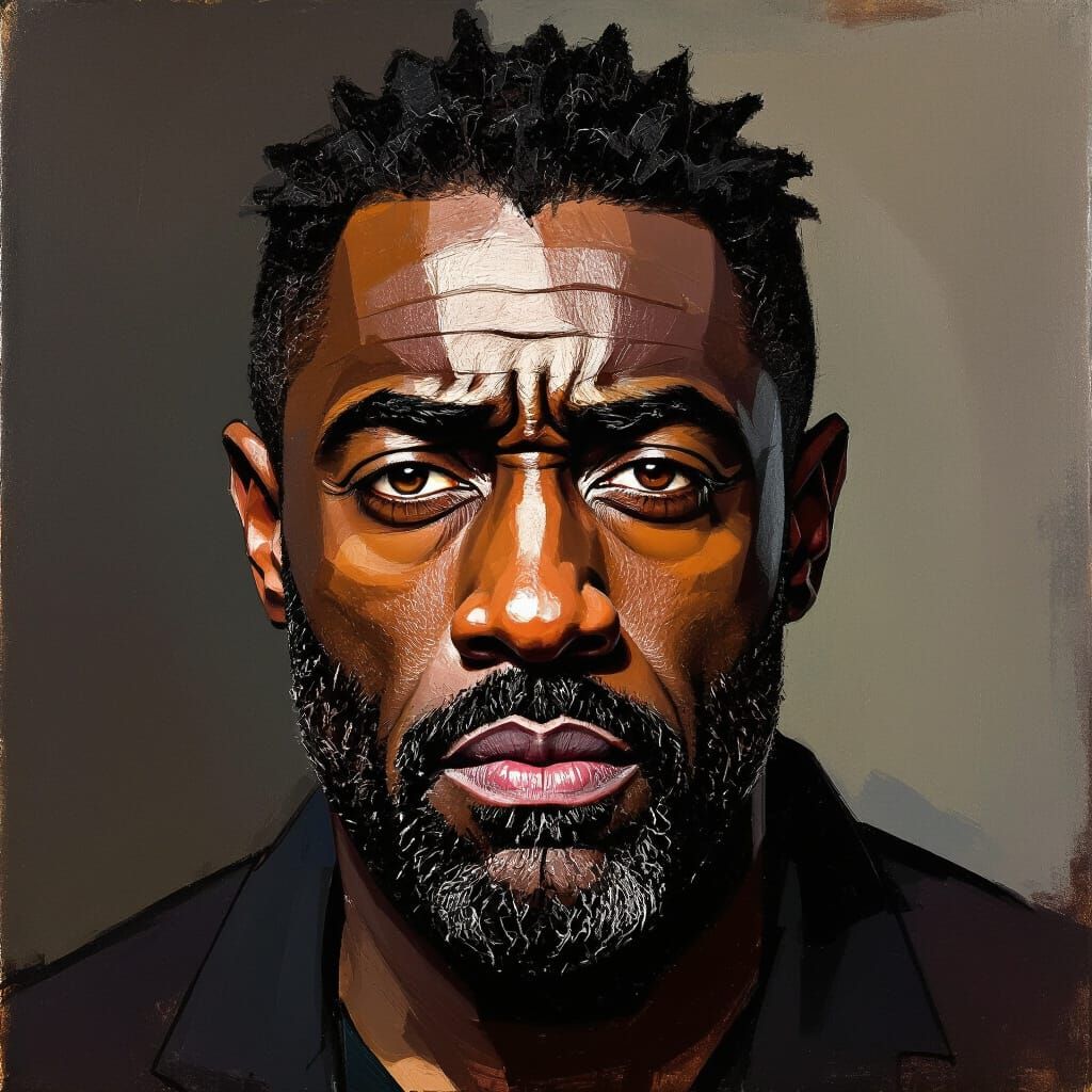 Grotesque Portrait of Idris Elba in Expressionist Style